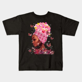 In October We Wear Pink Black Woman Breast Cancer Awareness Kids T-Shirt